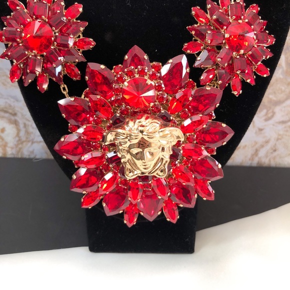 Versace Red Blooming Medusa Crystal Necklace - Picture 6 of 8